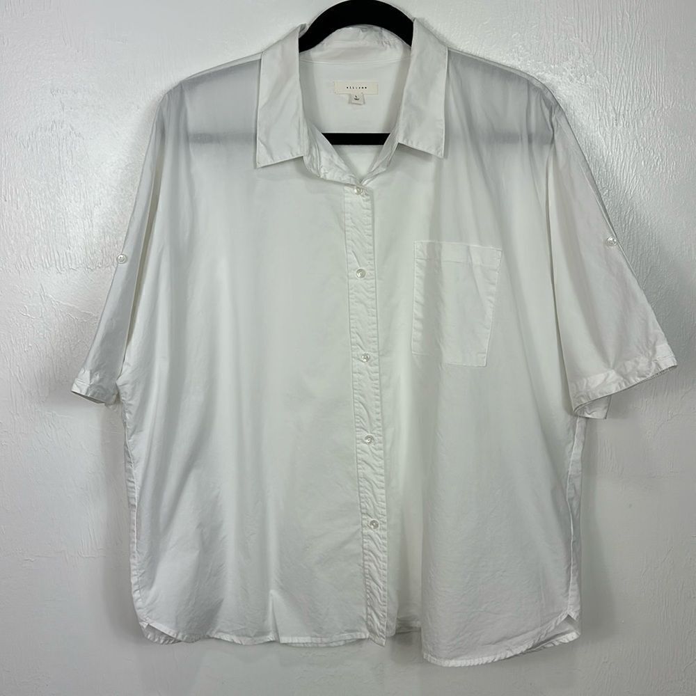 All:Row White Cotton Collared Short Sleeve Button Down Shirt Size L